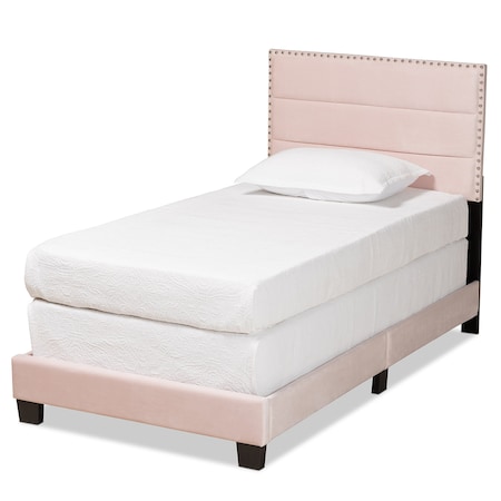 Baxton Studio Tamira Modern and Contemporary Glam Light Pink Velvet Fabric Twin Size Panel Bed 183-11271-Zoro